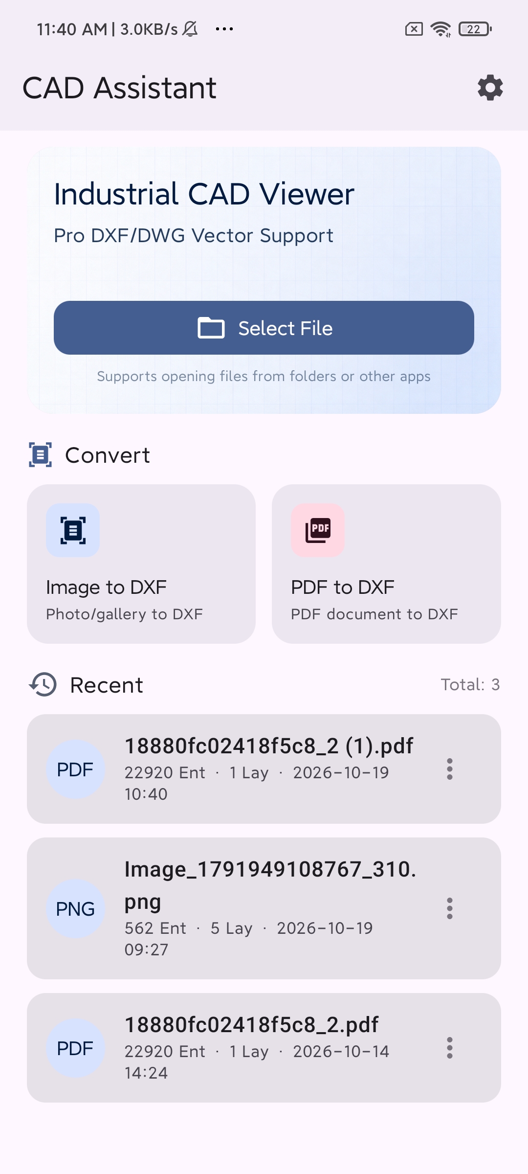 Choose Image to DXF or PDF to DXF on the app home screen