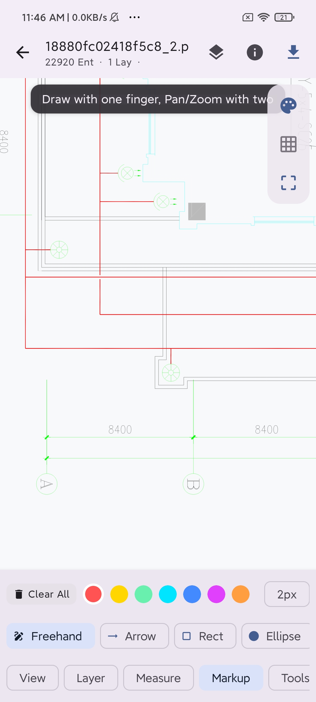 Choose markup tools on the light drawing canvas